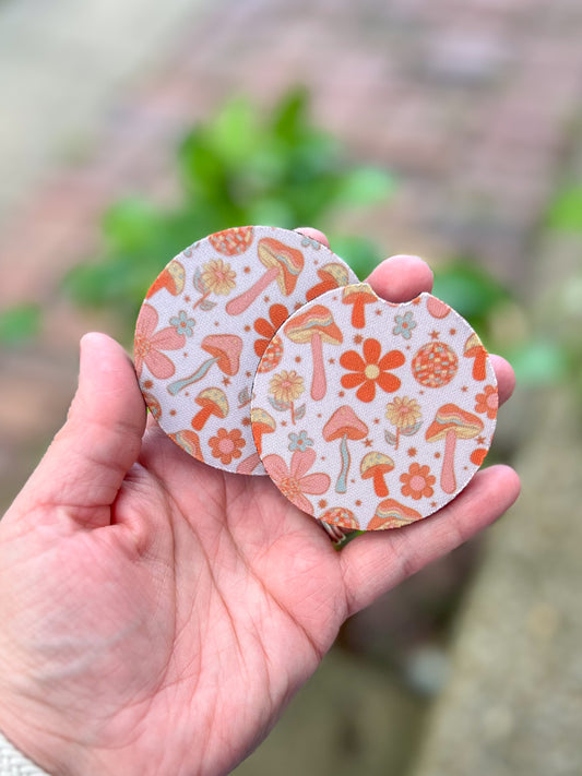 Trendy Mushrooms Checkered Car Coasters