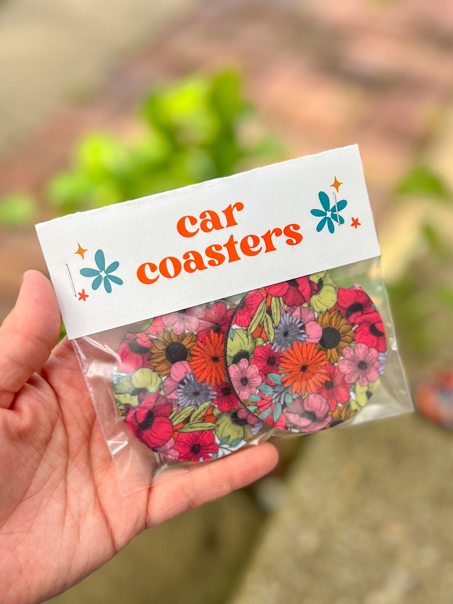 Black Check / Spring Floral Car Coasters