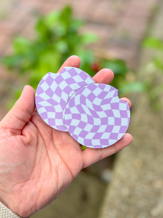 Lavender Checkered Car Coasters