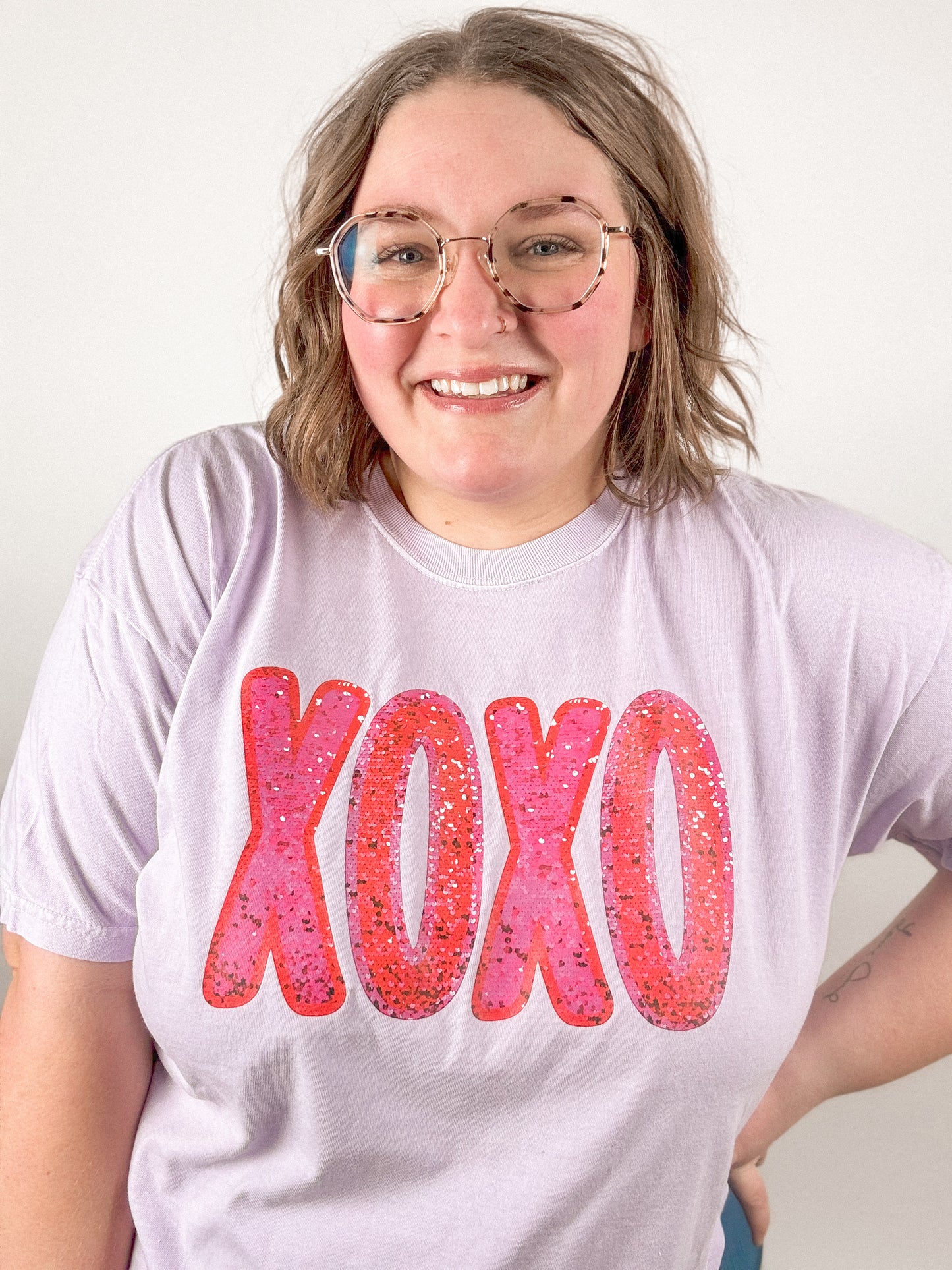 XOXO Faux Sequins Graphic Tee