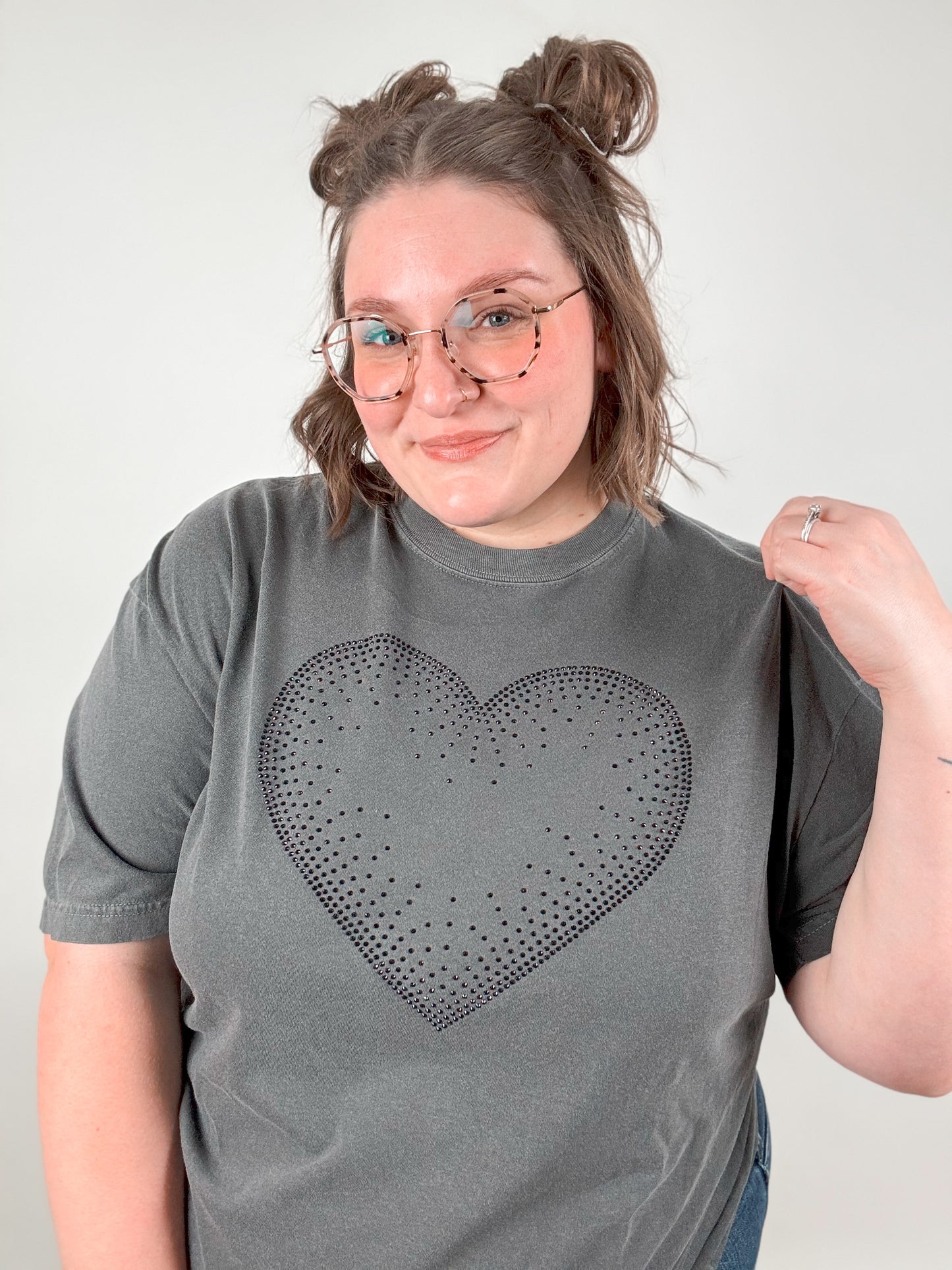 Black Sparkle Rhinestone Heart Graphic Tee