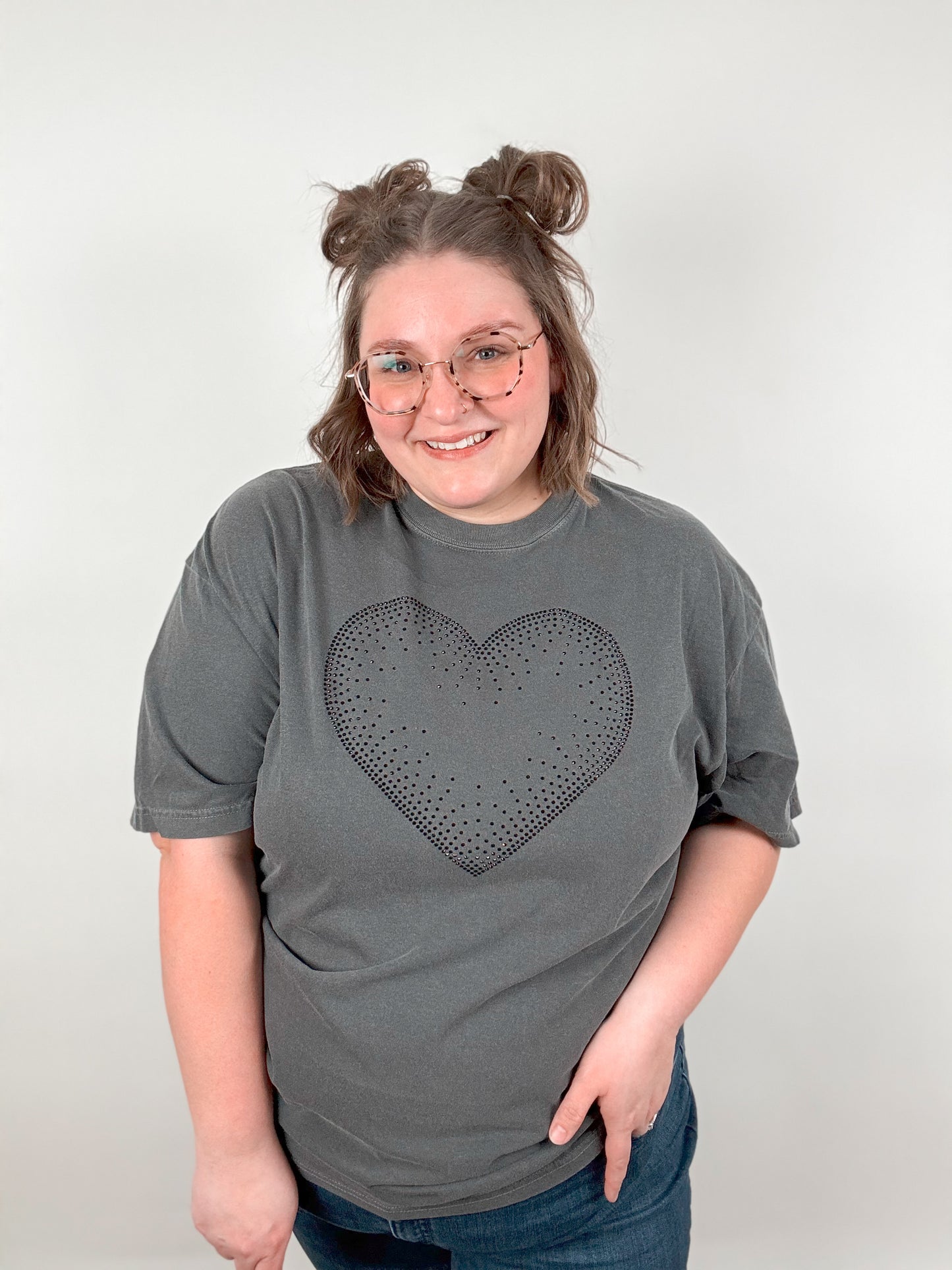 Black Sparkle Rhinestone Heart Graphic Tee