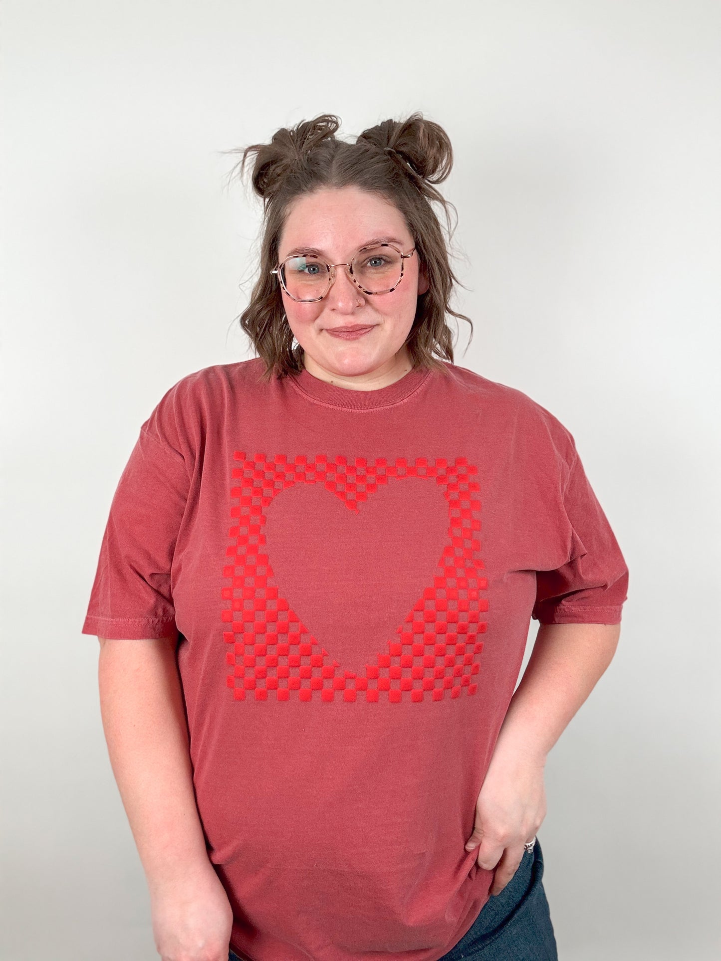 Puffy Checkered Heart Graphic Tee